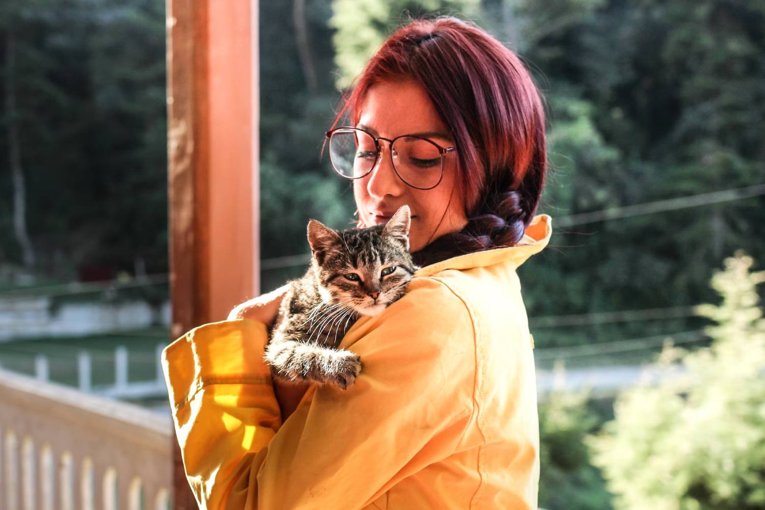girl holding the cat